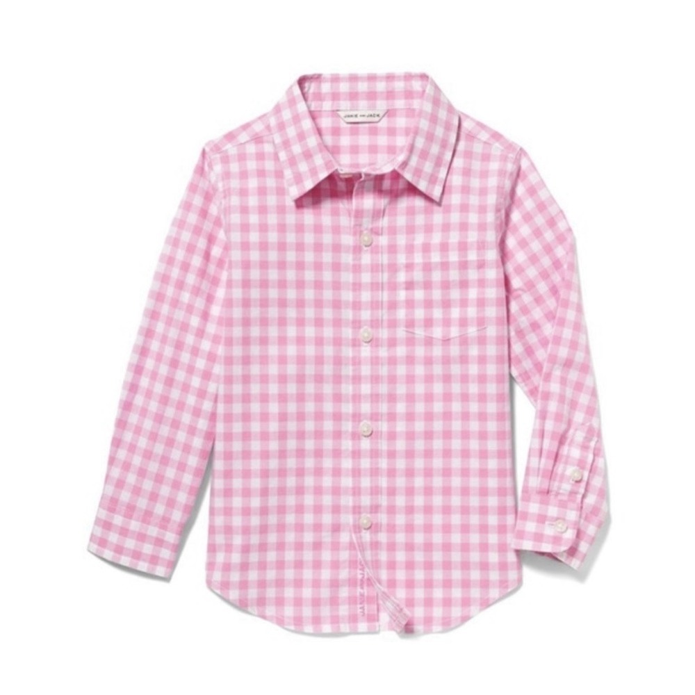 Janie and‎ Jack 3T Button Down Shirt Gingham Pink White Long Sleeve 100% Cotton